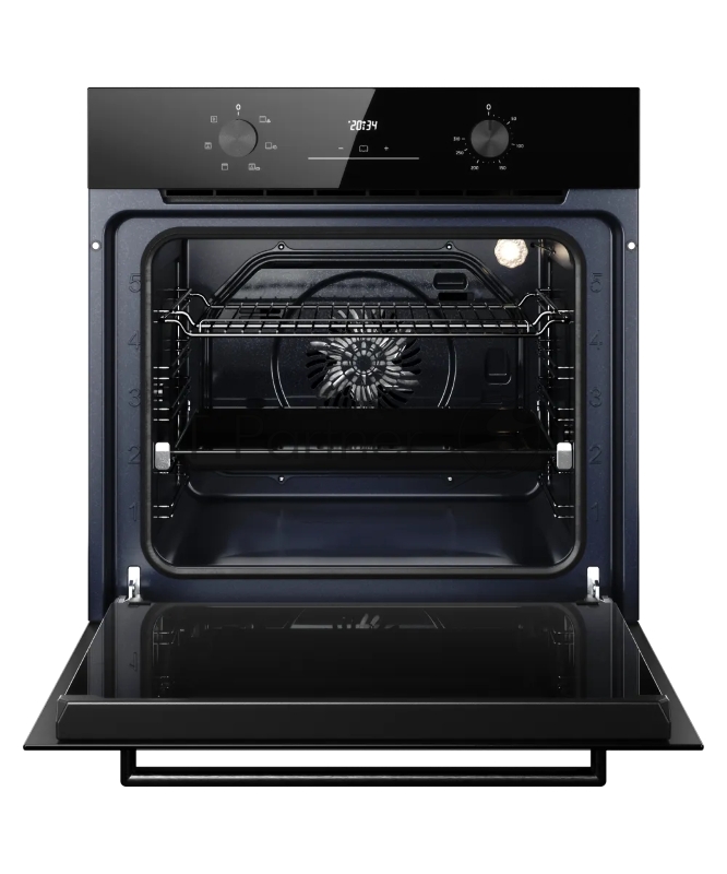 Духовой шкаф Kuppersberg HO 606 Black, High-Tech, 78 л, поворотное управление, дисплей, таймер, 6 режимов, макс. температура 310 градусов, телескопические направляющие (на 1 уровень), цвет черный, цвет фурнитуры черный