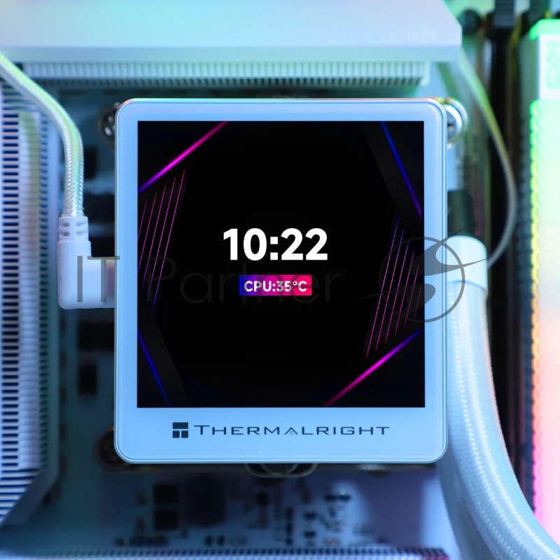 Водяное охлаждение для процессора Thermalright Grand Vision 360 (360mm, LED, White, ARGB/ Fans: 3x120mm, 80.45CFM, 29.4dBA, 2150RPM/ Pump height 72.5mm, 6400RPM, Rad thickness 27mm/ S: 1700, 1200, 1851, 115X, 2011, 2066, AM5, AM4)