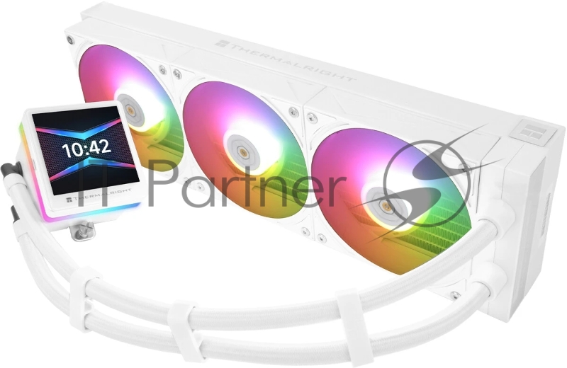 Водяное охлаждение для процессора Thermalright Grand Vision 360 (360mm, LED, White, ARGB/ Fans: 3x120mm, 80.45CFM, 29.4dBA, 2150RPM/ Pump height 72.5mm, 6400RPM, Rad thickness 27mm/ S: 1700, 1200, 1851, 115X, 2011, 2066, AM5, AM4)