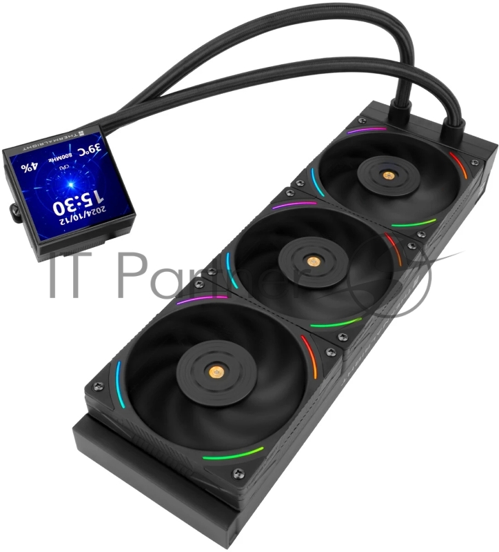 Водяное охлаждение для процессора Thermalright Hyper Vision 360 (360mm, LED, Black, ARGB/ Fans: 3x120mm, 69CFM, 27dBA, 2150RPM/ Pump height 68mm, 6400RPM, Rad thickness 27mm/ S: 1700, 1200, 1851, 115X, 2011, 2066, AM5, AM4)