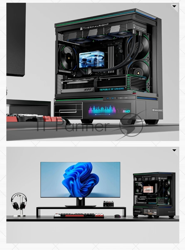 Водяное охлаждение для процессора Thermalright Wonder Vision 360 Turbo (360mm, LED, Black, ARGB/ Fans: 3x120mm, 120.38CFM, 44.7dBA, 3000RPM/ Pump height 107mm, 6400RPM, Rad thickness 27mm/ S: 1700, 1200, 1851, 115X, 2011, 2066, AM5, AM4)