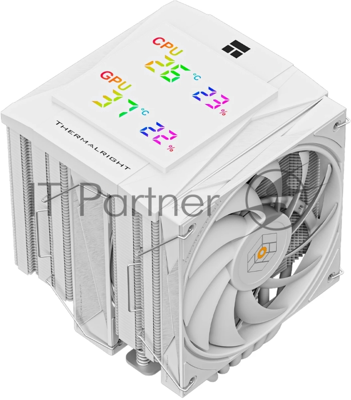 Кулер для процессора Thermalright Royal Knight 120 Digital White (4-pin PWM, LED temp., 162mm, Ni/Cu, 6x6mm, 2x120mm, 80.45CFM/56.36CFM, 29.4dBA/28.4dBA, 2150RPM/1900RPM, S: 1200, 1700, 1851, 115X, 2011, 2066, AM4, AM5, white)