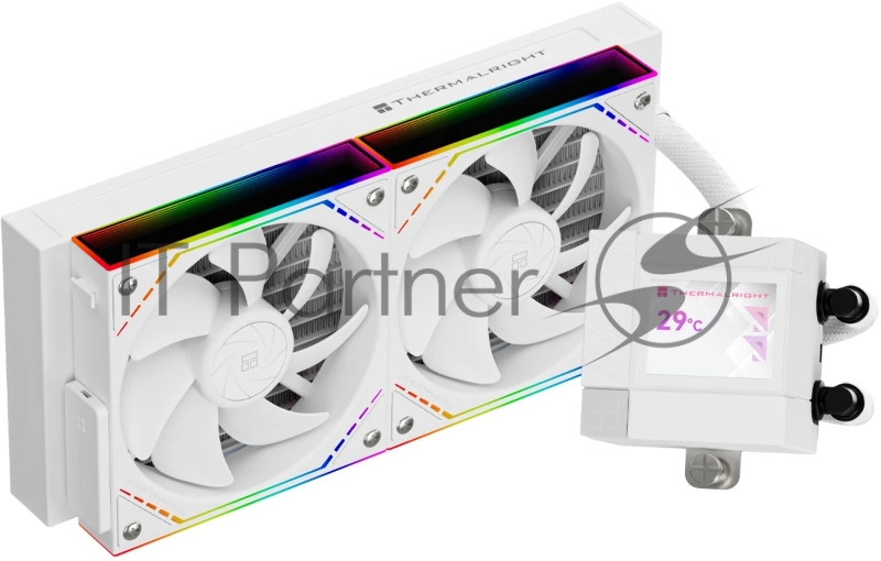 Система жидкостного охлаждения Thermalright Core Matrix 240 Vision (240mm, LED, White, ARGB/ Fans: 2x120mm, 68.9CFM, 28.2dBA, 2000RPM/ Pump height 64.4mm, Rad thickness 27mm/ S: 1700, 1200, 1851, 115X, AM5, AM4)