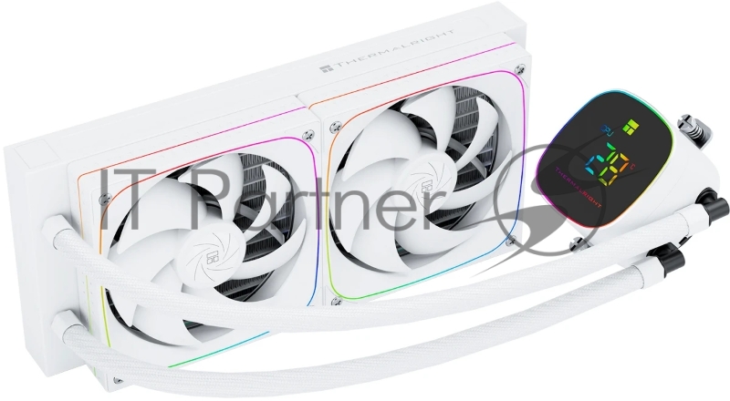 Система жидкостного охлаждения Thermalright Frozen Horizon 240 Digital (240mm, LED temp., White, ARGB/ Fans: 2x120mm, 68.9CFM, 28.2dBA, 2000RPM/ Pump height 53.2mm, Rad thickness 27mm/ S: 1700, 1200, 1851, 115X, AM5, AM4)