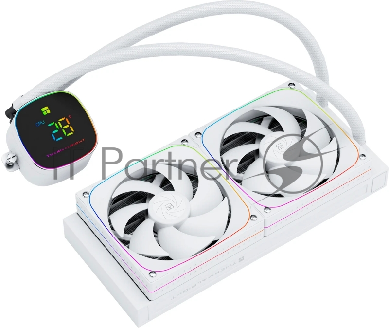 Система жидкостного охлаждения Thermalright Frozen Horizon 240 Digital (240mm, LED temp., White, ARGB/ Fans: 2x120mm, 68.9CFM, 28.2dBA, 2000RPM/ Pump height 53.2mm, Rad thickness 27mm/ S: 1700, 1200, 1851, 115X, AM5, AM4)