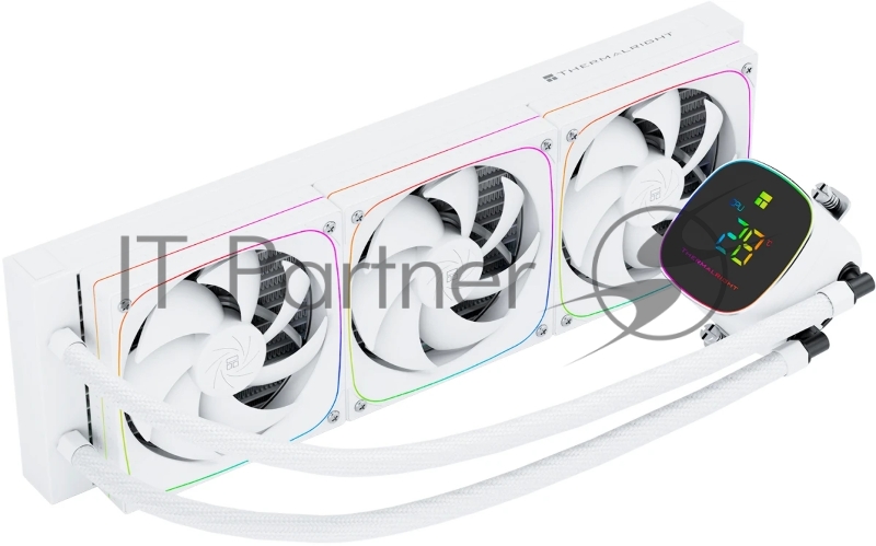 Система жидкостного охлаждения Thermalright Frozen Horizon 360 Digital (360mm, LED temp., White, ARGB/ Fans: 3x120mm, 68.9CFM, 28.2dBA, 2000RPM/ Pump height 53.2mm, Rad thickness 27mm/ S: 1700, 1200, 1851, 115X, AM5, AM4)