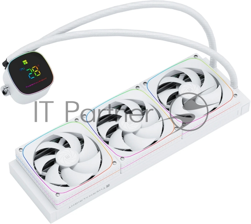 Система жидкостного охлаждения Thermalright Frozen Horizon 360 Digital (360mm, LED temp., White, ARGB/ Fans: 3x120mm, 68.9CFM, 28.2dBA, 2000RPM/ Pump height 53.2mm, Rad thickness 27mm/ S: 1700, 1200, 1851, 115X, AM5, AM4)