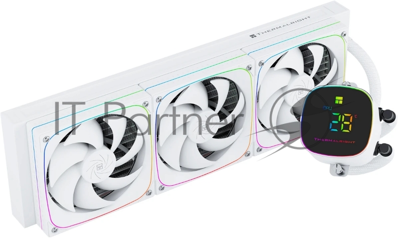 Система жидкостного охлаждения Thermalright Frozen Horizon 360 Digital (360mm, LED temp., White, ARGB/ Fans: 3x120mm, 68.9CFM, 28.2dBA, 2000RPM/ Pump height 53.2mm, Rad thickness 27mm/ S: 1700, 1200, 1851, 115X, AM5, AM4)
