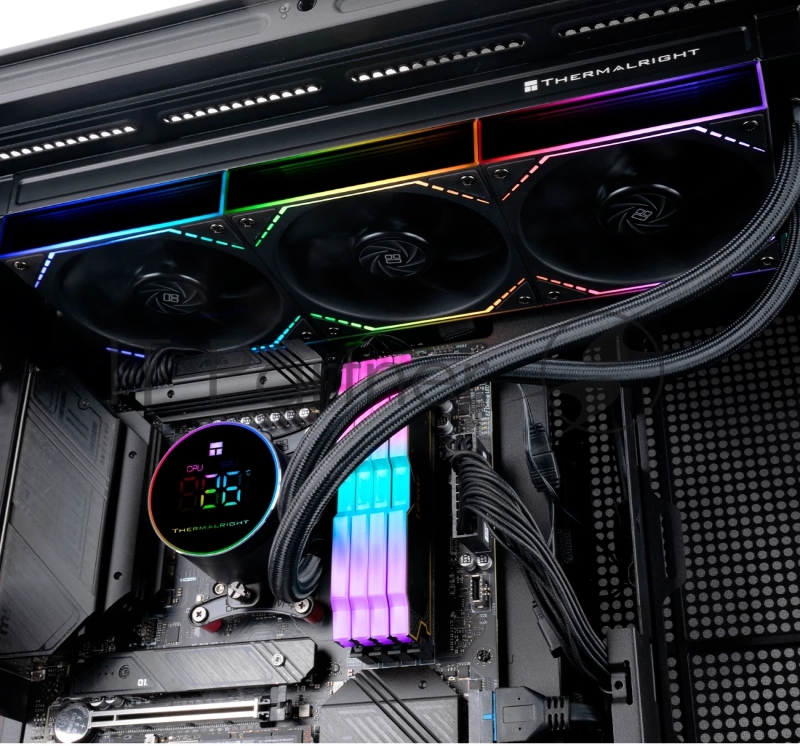 Система жидкостного охлаждения Thermalright Frozen Magic 360 Digital V2 (360mm, LED temp., Black, ARGB/ Fans: 3x120mm, 68.9CFM, 28.2dBA, 2000RPM/ Pump height 54.4mm, Rad thickness 27mm/ S: 1700, 1200, 1851, 115X, AM5, AM4)