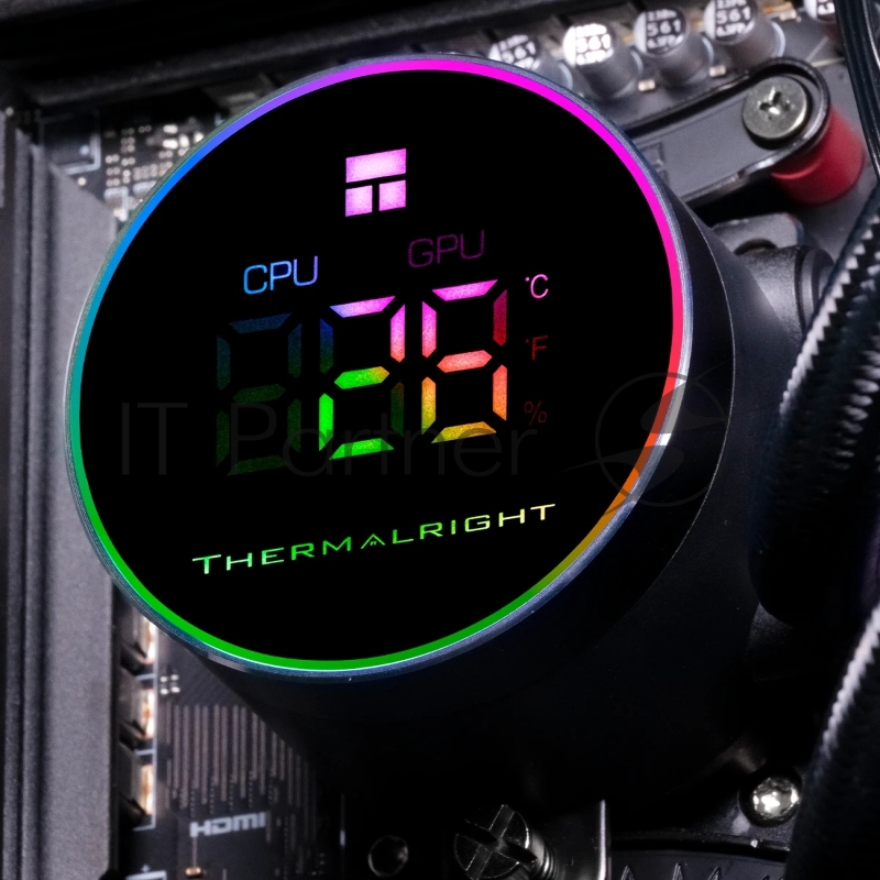 Система жидкостного охлаждения Thermalright Frozen Magic 360 Digital V2 (360mm, LED temp., Black, ARGB/ Fans: 3x120mm, 68.9CFM, 28.2dBA, 2000RPM/ Pump height 54.4mm, Rad thickness 27mm/ S: 1700, 1200, 1851, 115X, AM5, AM4)