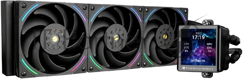 Система жидкостного охлаждения Thermalright Frozen Vision 360 V2 (360mm, LED, Black, ARGB/ Fans: 3x120mm, 69CFM, 27dBA, 2150RPM/ Pump height 60mm, 23dBA, 3000RPM, Rad thickness 27mm/ S: 1700, 1200, 1851, 115X, 2011, 2066, AM5, AM4)