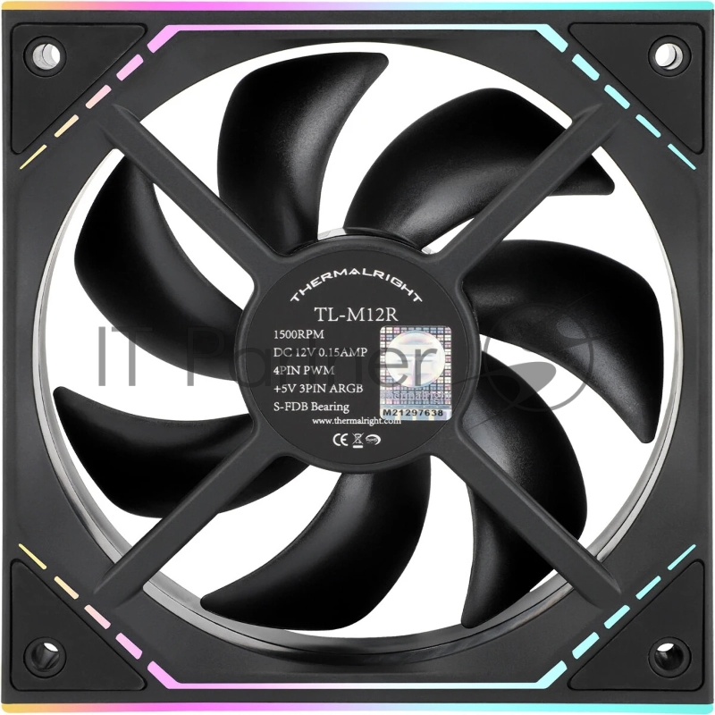 Кулер для корпуса Thermalright TL-M12R Reverse (124x120x25mm, 4-pin PWM, ARGB, 42.6CFM, 23.2dBA, 1500RPM, Black)