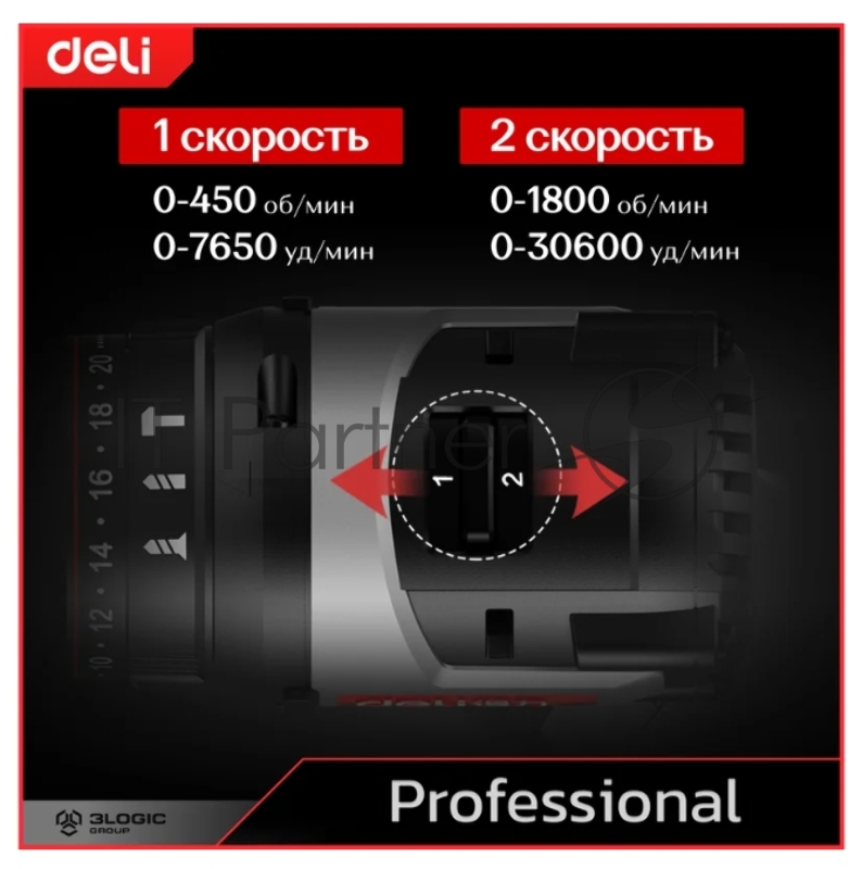 Дрель-шуруповерт аккумуляторная ударная Deli DE-CZ16-1A2 (1 АКБ*2Ач+ЗУ, 16В, 45Нм, сумка)