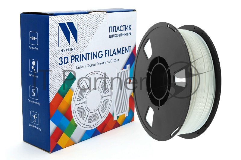 Филамент NV PRINT TPU Silk White для 3D печати белый диаметр 1.75мм длина 330 метров масса 1 кг