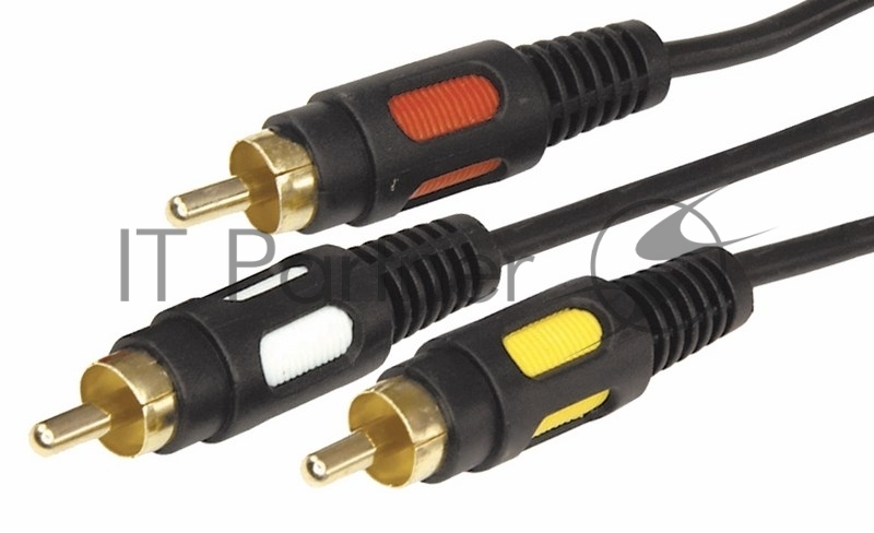 Шнур Rexant 3 RCA - 3 RCA, длина 3 метра, черный (GOLD)