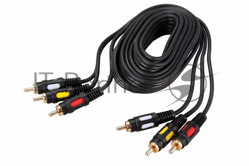 Шнур Rexant 3 RCA - 3 RCA, длина 3 метра, черный (GOLD)