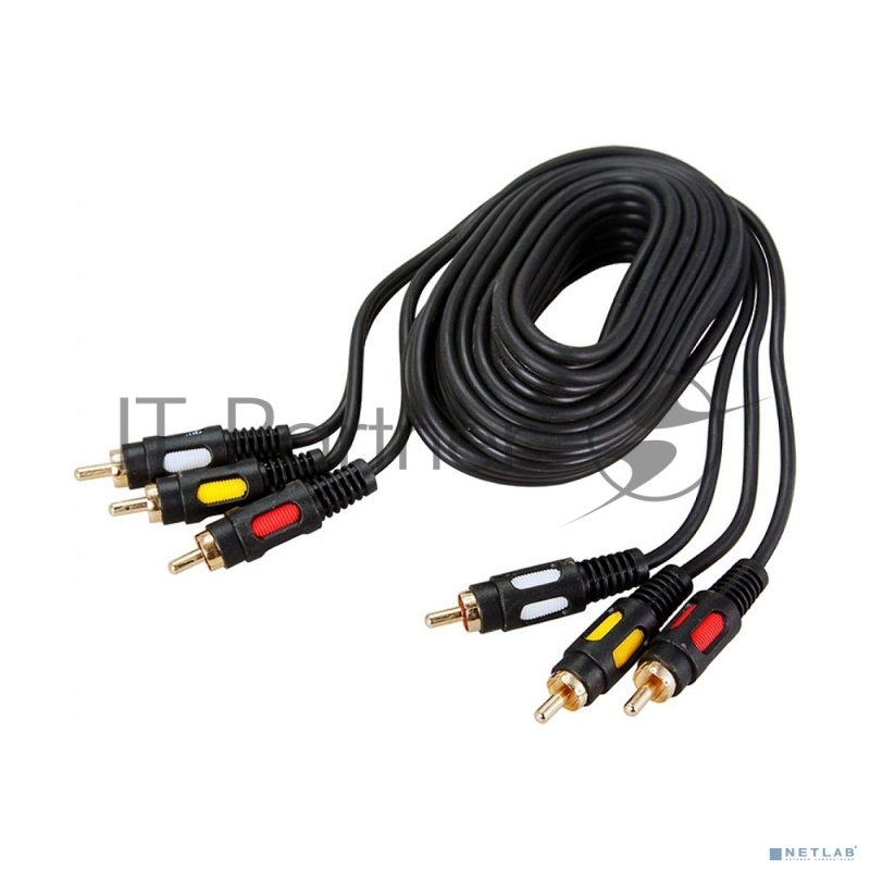 Шнур Rexant 3 RCA - 3 RCA, длина 5 м етров, черный (GOLD)