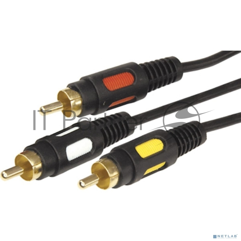 Шнур Rexant 3 RCA - 3 RCA, длина 5 м етров, черный (GOLD)