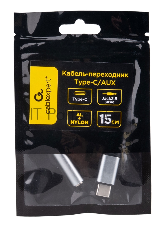 Кабель-переходник AUX Cablexpert CCA-UC3.5F-AL Type-C(M)/Jack3.5(F), алюминий+нейлон.оплётка, 0.15м, пакет