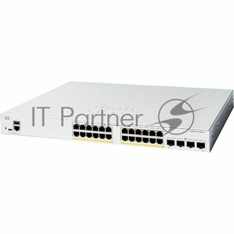 Коммутатор CISCO Catalyst 1200 24x10/100/1000 RJ-45 PoE+, 4x1G SFP+ uplinks, PoE+ 195W, Rack Mounting kit, Fanless, C1200-24P-4G