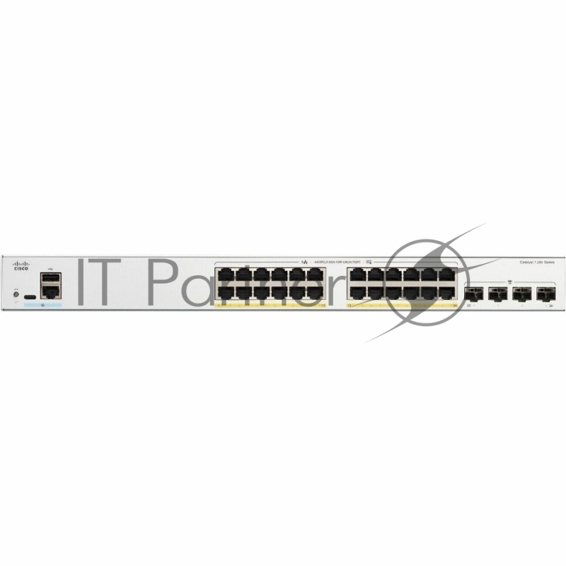 Коммутатор CISCO Catalyst 1200 24x10/100/1000 RJ-45 PoE+, 4x1G SFP+ uplinks, PoE+ 195W, Rack Mounting kit, Fanless, C1200-24P-4G