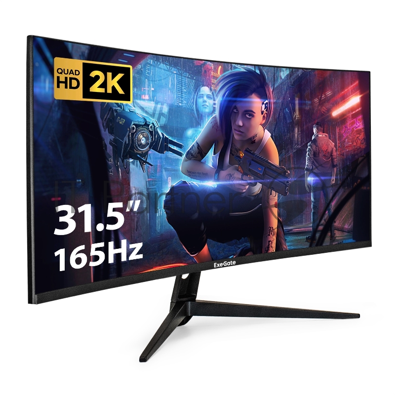 Монитор ExeGate Combat EC3200TA изогнутый игровой с аудио 31.5 WQHD 165 Гц (VA Curved R1500 LED Grade A+, 2K, 2560x1440@165Гц (WQHD), 16:9, 300cd/m2, 3500:1, 178°/178°, 1ms, HDMI2.0, 2xDisplayPort, audio-out, Speakers, RGB-подсветка, Flicker-free, Fr