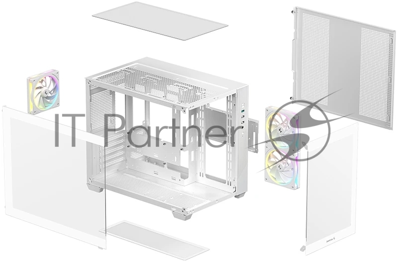 Компьютерный корпус Deepcool CG330 3F WH без БП, боковое окно (панорама), 3x120mm ARGB PWM вентилятора, белый, mATX (R-CG330-BKNGM3-G)