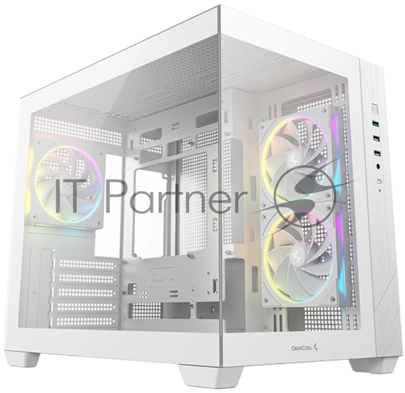 Компьютерный корпус Deepcool CG330 3F WH без БП, боковое окно (панорама), 3x120mm ARGB PWM вентилятора, белый, mATX (R-CG330-BKNGM3-G)