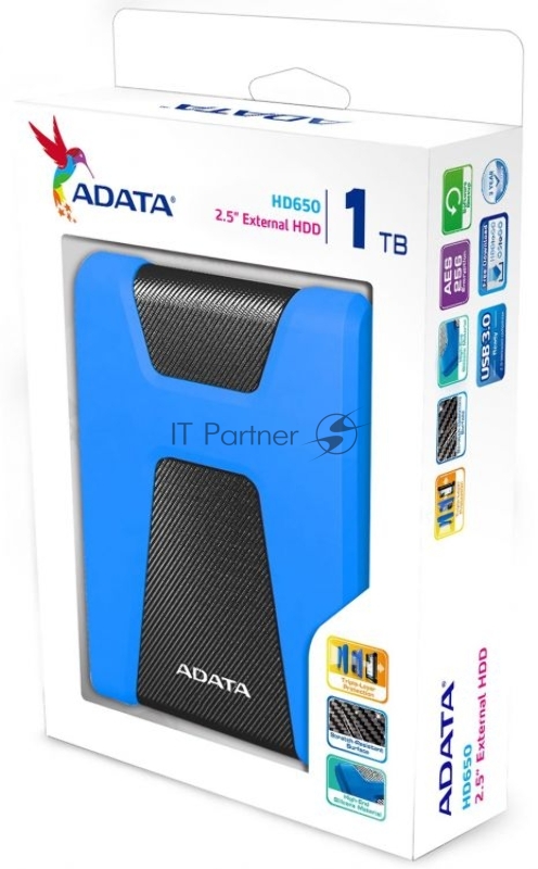 Внешний HDD 2.5 ADATA HD650, 1TB, USB 3.2 Gen 1 Type-A, 5400 rpm, синий