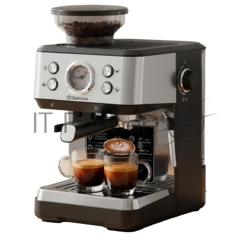 Кофемашина рожковая SA-6122 1050 Вт 1,6 л 20 бар, серебряный/черный, со встроенной кофемолкой