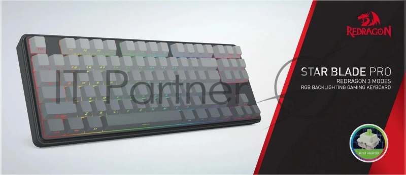 Клавиатура беспроводная DEFENDER Redragon Star Blade Pro black/grey (USB/BT, 87 клавиш) (72653)