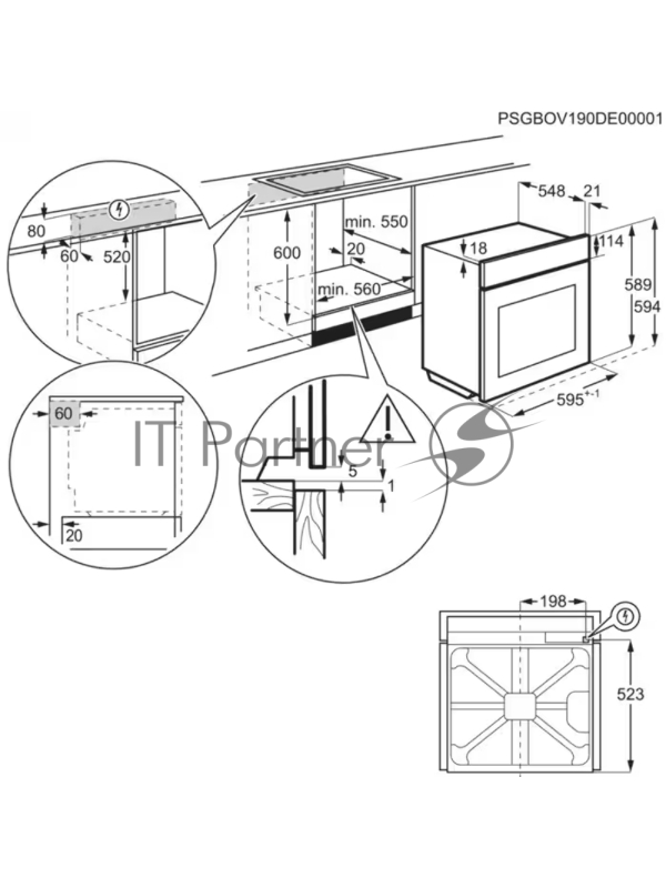 Электрический духовой шкаф Electrolux LOE8H39Z с конвекцией, объем 72 л, 17 режимов, очистка паровая, 3 стекла в дверце, направляющие проволочные + телескопические (1 уровень),черное стекло,термозонд