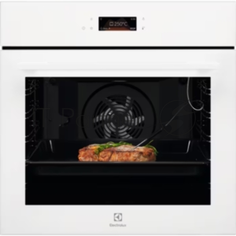 Электрический духовой шкаф Electrolux LOE8H39V с конвекцией, объем 72 л, 17 режимов, очистка паровая, 3 стекла в дверце, направляющие проволочные + телескопические (1 уровень),белая,термозонд