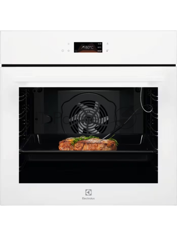 Электрический духовой шкаф Electrolux LOE8H39V с конвекцией, объем 72 л, 17 режимов, очистка паровая, 3 стекла в дверце, направляющие проволочные + телескопические (1 уровень),белая,термозонд