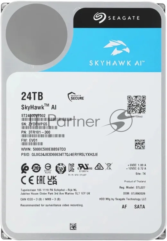 Жесткий диск Seagate SATA-III 24TB ST24000VE002 SkyHawkAI 512E (7200rpm) 512Mb 3.5