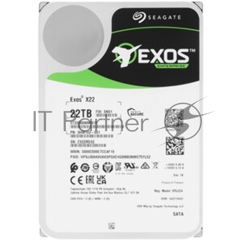 Жесткий диск HDD Seagate SATA3 22Tb Exos X22 7200 512Mb OFFICIAL RECERTIFIED 1 year warranty (replacement ST22000NM001E)