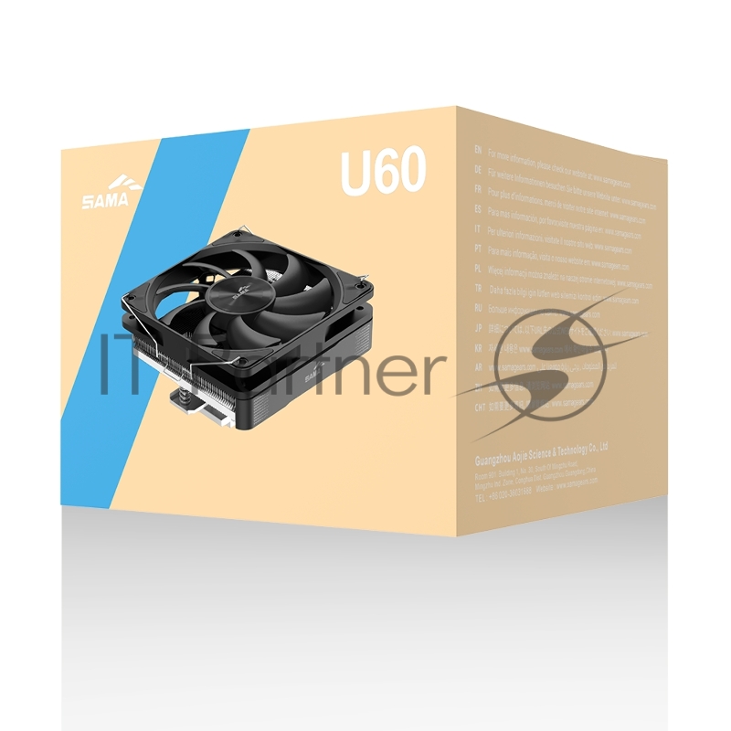 Кулер для процессора SAMA CPU Cooler SAMA U60 (190W, 4-pin PWM, 67mm, 6x6mm, 1x120mm, 61.51CFM, 36.4dBA, 1800RPM, S: 1851/1700/1200/115X, AM5/AM4, black)