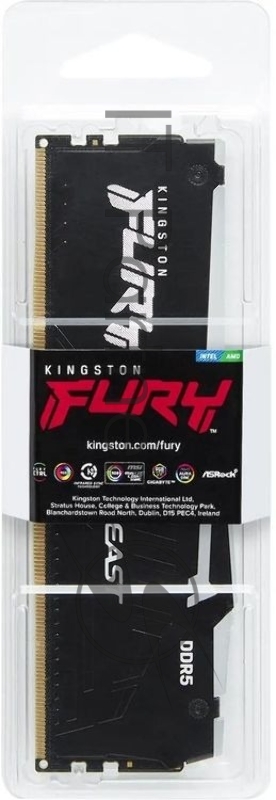 Оперативная память Kingston Fury Beast Black, DDR5, 32Gb (1x32 GB), 5200 MHz, CL40, радиатор, RGB, черный
