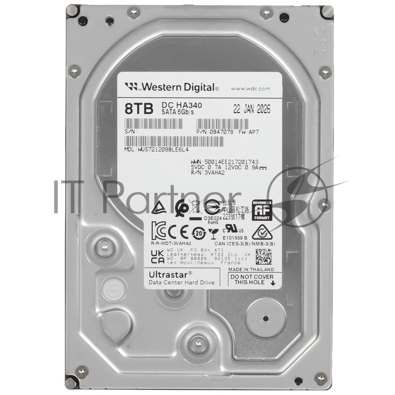 Жесткий диск серверный Western Digital 3.5 8TB WD (WUS721208BLE6L4) SATA 6Gb/s, 7200rpm, 256MB 0B47078