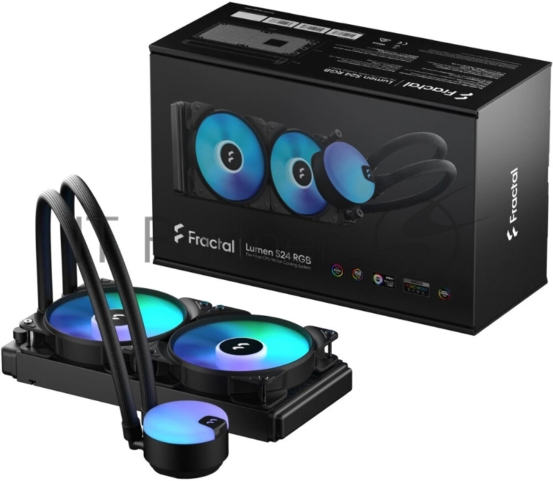 Система жидкостного охлаждения для ПК/ Water Cooling System Fractal Design Lumen S24 V2 RGB (180W, 240mm, Black, ARGB/ Fans: 2x120mm, 56CFM, 33.2dBA, 2000RPM/ Pump height 67mm, 22dBA, 4000RPM, Rad thickness 27mm/ S: 1851, 1700, 1200, 115X, 2011, 2066