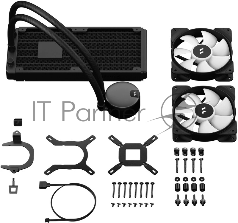 Система жидкостного охлаждения для ПК/ Water Cooling System Fractal Design Lumen S24 V2 RGB (180W, 240mm, Black, ARGB/ Fans: 2x120mm, 56CFM, 33.2dBA, 2000RPM/ Pump height 67mm, 22dBA, 4000RPM, Rad thickness 27mm/ S: 1851, 1700, 1200, 115X, 2011, 2066