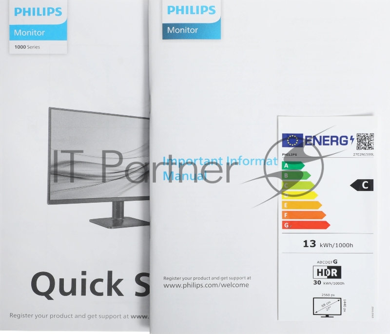 Монитор 27 Philips 27E2N1500L черный IPS LED 16:9 HDMI матовая 1000:1 300cd 178гр/178гр 2560x1440 75Hz DP Quad HD 2K (1440p) 3.19кг