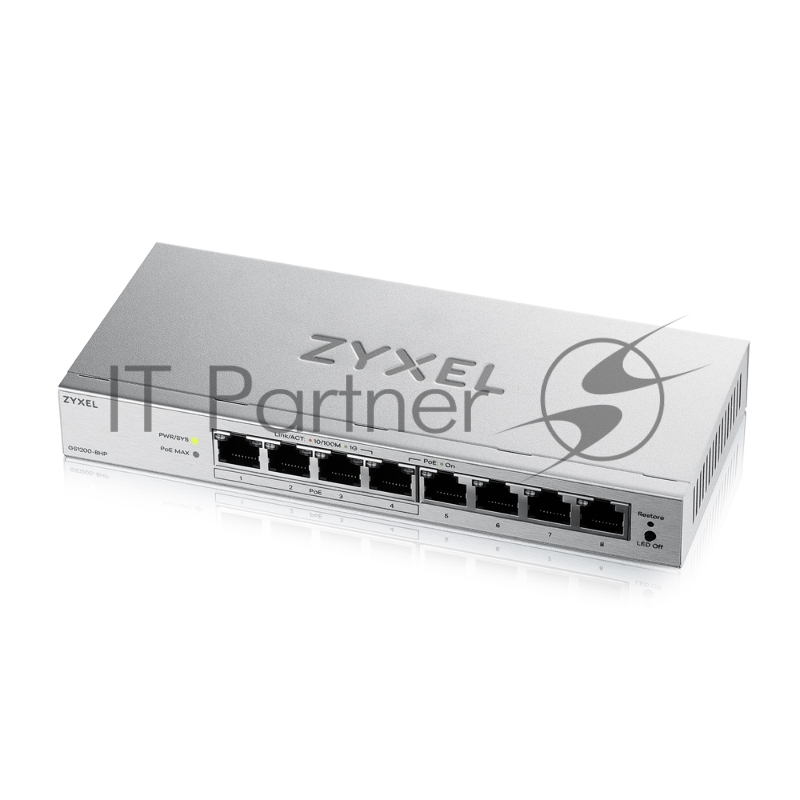 Коммутатор ZYXEL Web-managed Gigabit PoE Switch Zyxel GS1200-8HPv3, 8xRJ-45: 1G (4xPoE+), 68W PoE budget, desktop, fanless