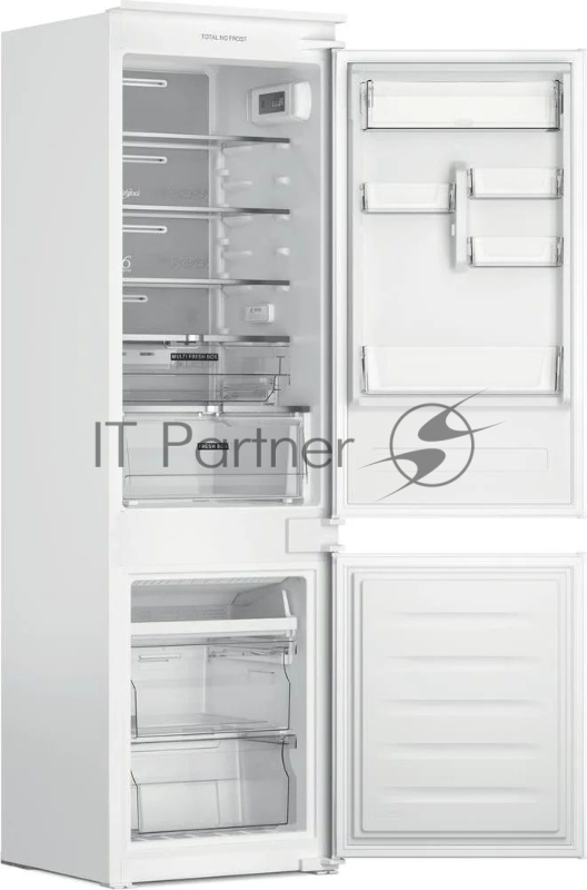 Встраиваемый холодильник Whirlpool WHC18T132 60 см, 177х54.5х54 см, 182/68 л, инверторный компрессор, Full No Frost, автоматическая разморозка, зона свежести, перенавешиваемые дверцы, скользящие направляющие, LED освещение Италия