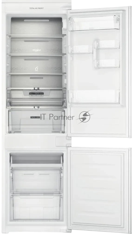 Встраиваемый холодильник Whirlpool WHC18T132 60 см, 177х54.5х54 см, 182/68 л, инверторный компрессор, Full No Frost, автоматическая разморозка, зона свежести, перенавешиваемые дверцы, скользящие направляющие, LED освещение Италия