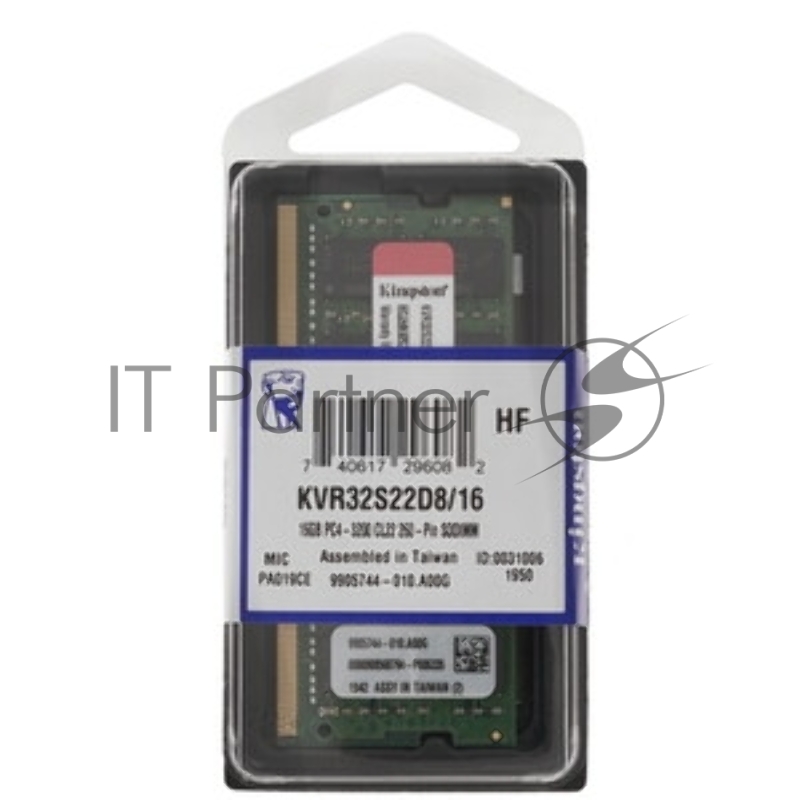 Оперативная память Kingston DDR4 SODIMM 16GB 3200Mhz KVR32S22D8/16BK