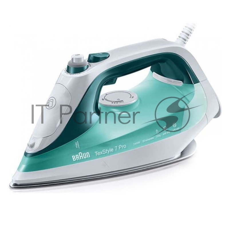 Утюг Braun SI7042GR белый/бирюзовый, 2400 Вт, 50 г/мин, 220 г/мин, 300 мл