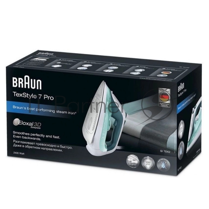 Утюг Braun SI7042GR белый/бирюзовый, 2400 Вт, 50 г/мин, 220 г/мин, 300 мл