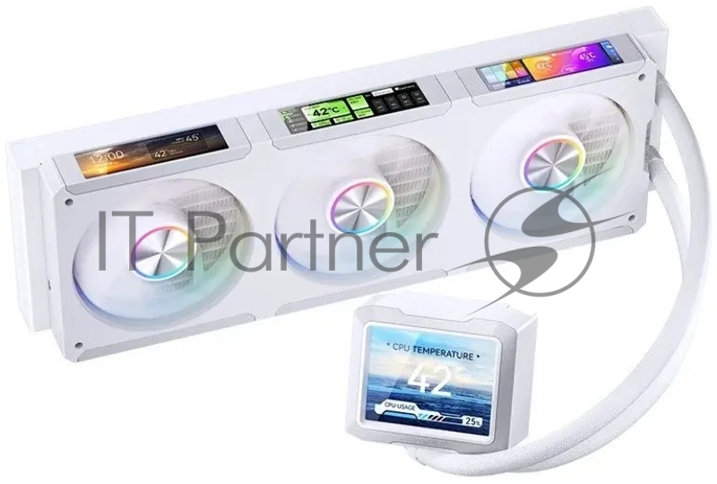 Система жидкостного охлаждения Water Cooling System JONSBO TF3-360SCW White (320W, 360mm, LED, White, ARGB/ Fans: 3x120mm, 62.4CFM, 37.3dBA, 2400RPM/ Pump height 63mm, 30dBA, 2500RPM, Rad thickness 27mm/ S: 1851, 1700, 1200, 115X, 2011, 1366, AM5, AM