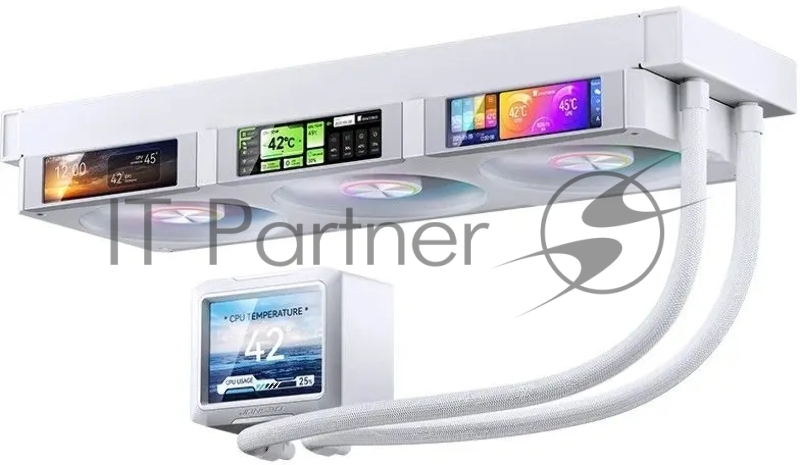 Система жидкостного охлаждения Water Cooling System JONSBO TF3-360SCW White (320W, 360mm, LED, White, ARGB/ Fans: 3x120mm, 62.4CFM, 37.3dBA, 2400RPM/ Pump height 63mm, 30dBA, 2500RPM, Rad thickness 27mm/ S: 1851, 1700, 1200, 115X, 2011, 1366, AM5, AM